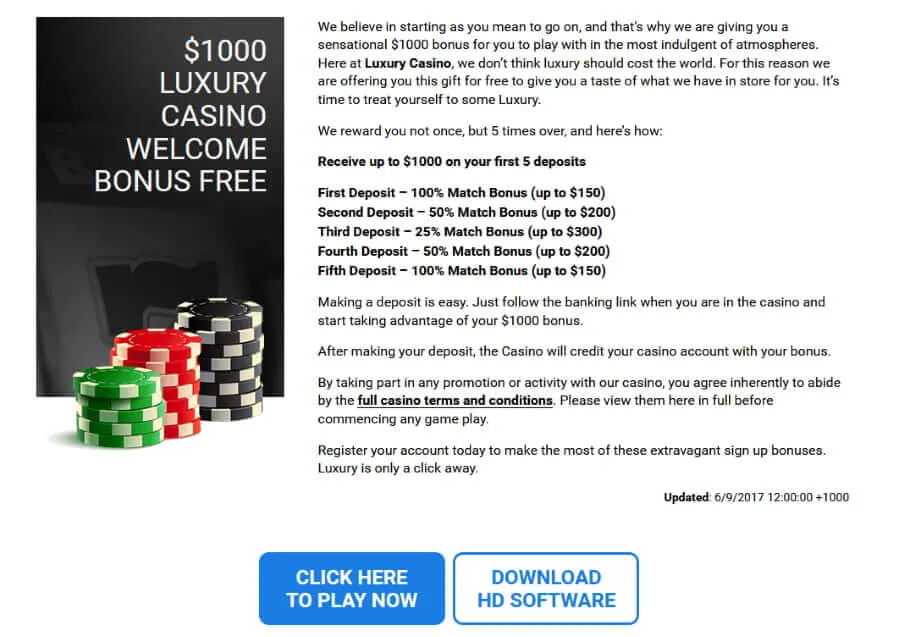 Luxury Casino bonuses