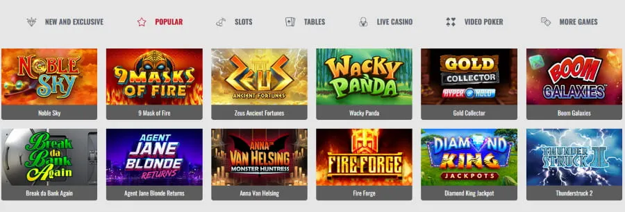 Platinum Play Casino popular games