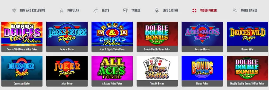Platinum Play Casino video poker