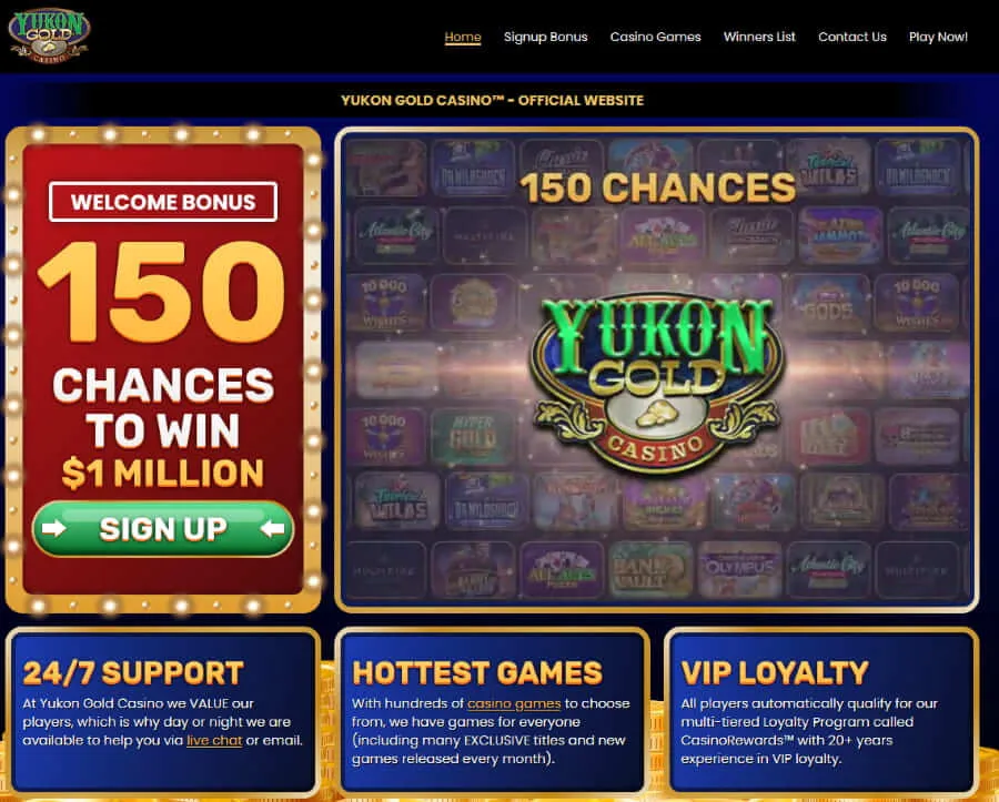 Yukon Gold Casino main page